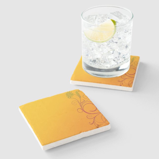 Dessous-de-verre En Pierre Fleur orange (Côté)