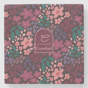 Dessous-de-verre En Pierre Fleur personnalisée avec monogramme humeur florale