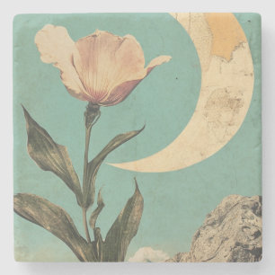 Dessous-de-verre En Pierre Fleur rose et lune de croissant
