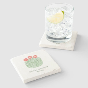 Dessous-de-verre En Pierre Fleur Rouge Baril Cactus Mariage Faveur