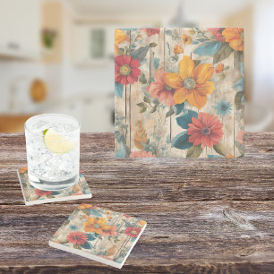 Dessous-de-verre En Pierre Fleur rustique colorée