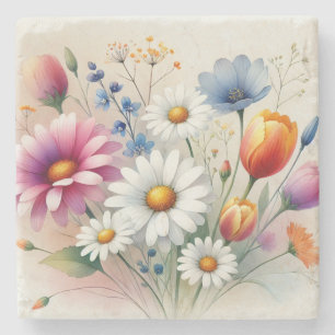Dessous-de-verre En Pierre Fleur sauvage Aquarelle Design Printemps & Été