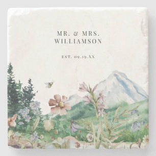 Dessous-de-verre En Pierre Fleur sauvage de montagne rustique Monogramme de