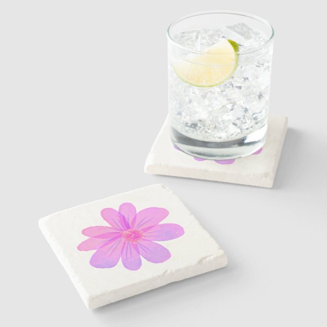 Dessous-de-verre En Pierre Fleurs aquarelle  (Côté)