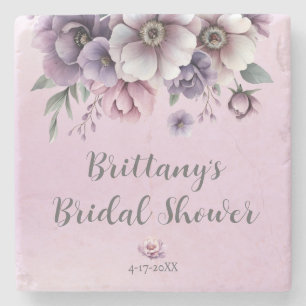 Dessous-de-verre En Pierre Fleurs aquarellées lavande pour douche de mariée