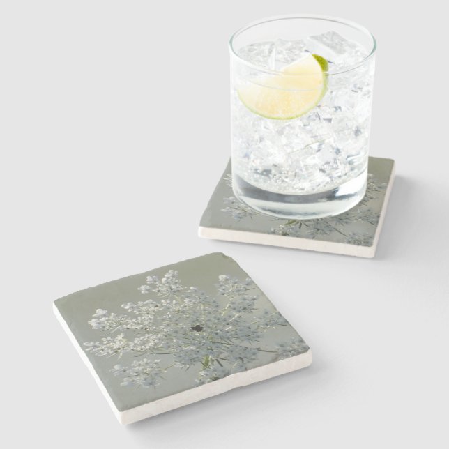 Dessous-de-verre En Pierre Fleurs blanches délicates (Côté)