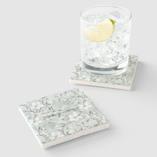 Dessous-de-verre En Pierre Fleurs blanches gris chic