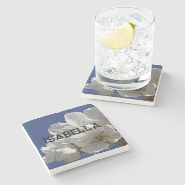 Dessous-de-verre En Pierre Fleurs blanches mignonnes (Côté)
