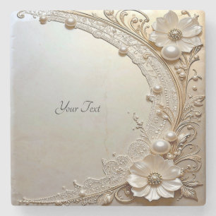 Dessous-de-verre En Pierre Fleurs Blanches Modernes Coaster en Pierre et Perl
