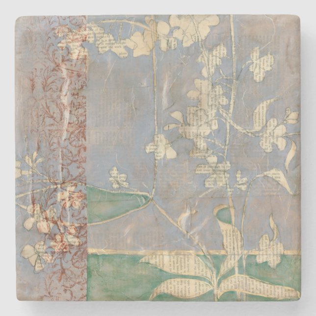 Dessous-de-verre En Pierre Fleurs blanches sur l'arrière - plan de papier (Devant)