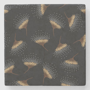 Dessous-de-verre En Pierre Fleurs Brown, arrière - plan noir sans soudure.