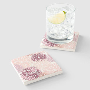 Dessous-de-verre En Pierre Fleurs Chic Rose Bourgogne