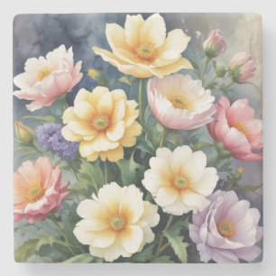 Dessous-de-verre En Pierre Fleurs colorées Elégante peinture aquarelle