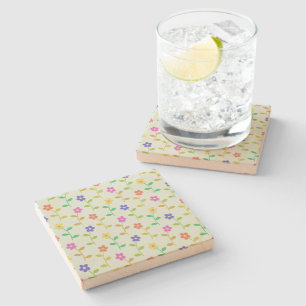 Dessous-de-verre En Pierre Fleurs Colorées, Motif Floral, Feuillage, Boho