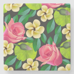 Dessous-de-verre En Pierre Fleurs colorées peintes à la main Design-67459