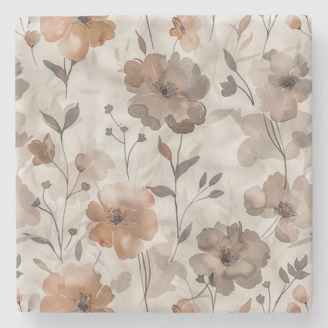 Dessous-de-verre En Pierre Fleurs Crème Orange Marron (Devant)