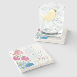 Dessous-de-verre En Pierre Fleurs D'Aquarelle Bleue Et Bleue De Ressort