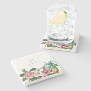 Dessous-de-verre En Pierre Fleurs d'aquarelle tropicale et Mariage de verdure
