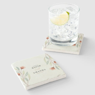 Dessous-de-verre En Pierre Fleurs d'aquarelle vert pastel