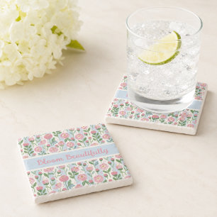 Dessous-de-verre En Pierre Fleurs de bourgeon rose en bleu Citation Nom