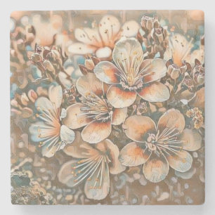 Dessous-de-verre En Pierre Fleurs de cerisier beige vintage