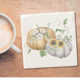 Dessous-de-verre En Pierre Fleurs de citrouille d'automne de soleil et de cot