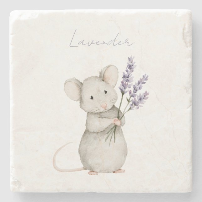 Dessous-de-verre En Pierre Fleurs de Lavande de Souris (Devant)