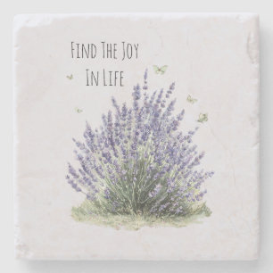 Dessous-de-verre En Pierre Fleurs de Lavande Violette Papillons de Menthe Joi