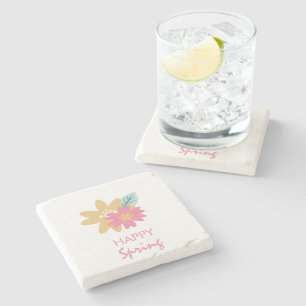 Dessous-de-verre En Pierre Fleurs de Pâques de printemps joyeuses rose bleu j