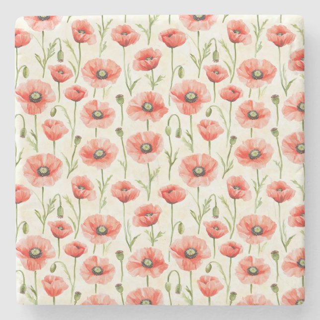 Dessous-de-verre En Pierre Fleurs de pavot rouge (Devant)