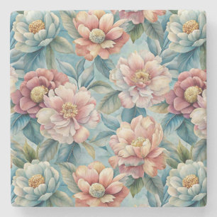 Dessous-de-verre En Pierre Fleurs de pêche et de rose Patel bleu vintage flor