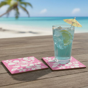 Dessous-de-verre En Pierre Fleurs de plage rose tropicale