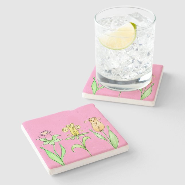 Dessous-de-verre En Pierre Fleurs de printemps Pastel (Côté)