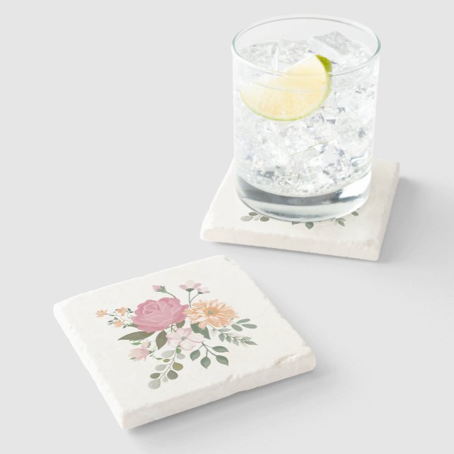 Dessous-de-verre En Pierre Fleurs d'eau (Côté)