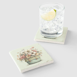 Dessous-de-verre En Pierre Fleurs en pot Coquet Style Shabby Chic