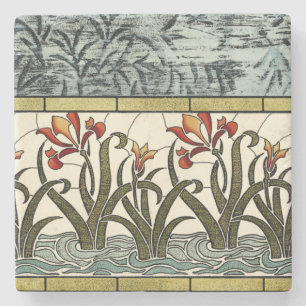 Dessous-de-verre En Pierre Fleurs en verre tendu avec bordure en tan