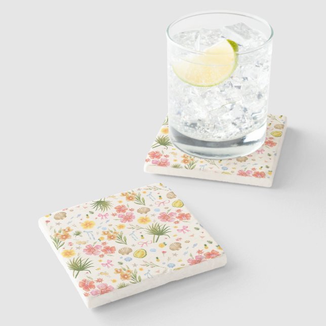 Dessous-de-verre En Pierre Fleurs et coquillages Tropiques Côtiers (Côté)