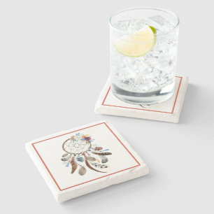 Dessous-de-verre En Pierre Fleurs et plumes tribales Dreamcatcher