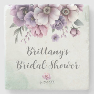 Dessous-de-verre En Pierre Fleurs Lavande et Vertes pour Réception de Mariage