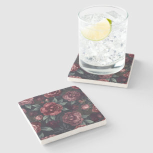 Dessous-de-verre En Pierre Fleurs lunatiques motif aquarelle rouge foncé