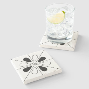 Dessous-de-verre En Pierre Fleurs Noir et Blanc Floral 