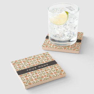 Dessous-de-verre En Pierre Fleurs oranges, motif floral, Boho, Votre nom