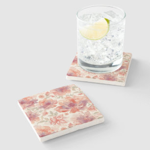 Dessous-de-verre En Pierre Fleurs pastel aquarelle orange clair