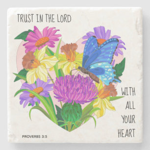 Dessous-de-verre En Pierre Fleurs peintes dans le coeur, vers des proverbes 3