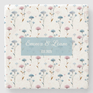 Dessous-de-verre En Pierre Fleurs personnalisées minimales bleues et roses vi