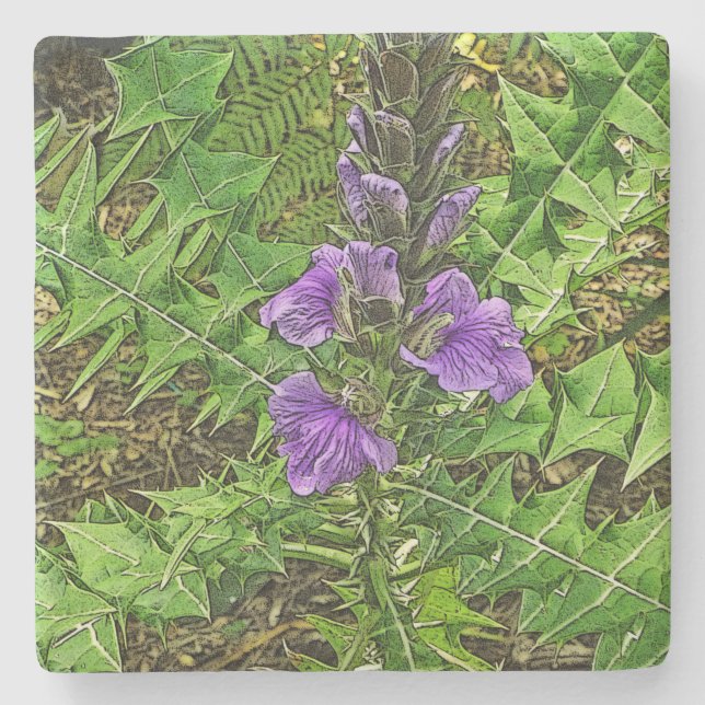 DESSOUS-DE-VERRE EN PIERRE FLEURS PURPLES AU MILIEU DE FEUILLES VERTS INTÉRES (Devant)