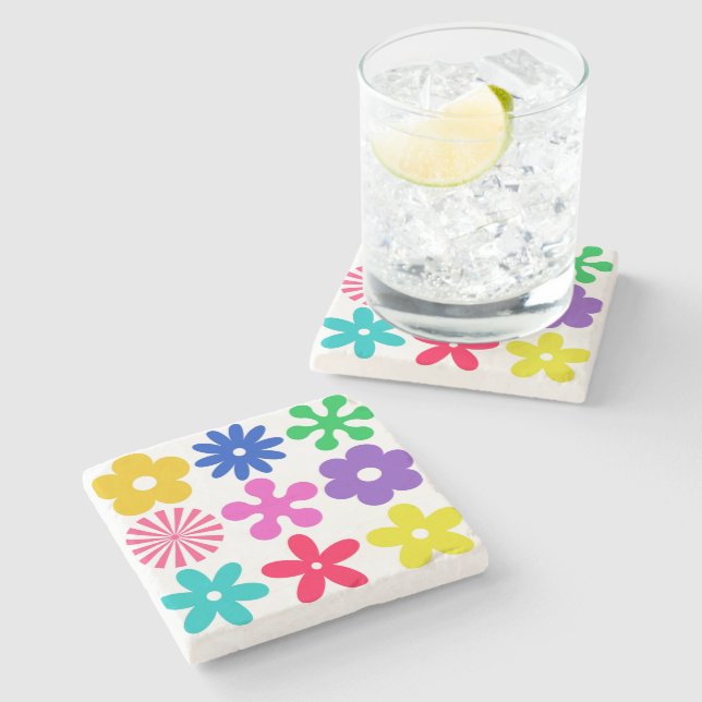 Dessous-de-verre En Pierre FLEURS RÉTRO super (Côté)