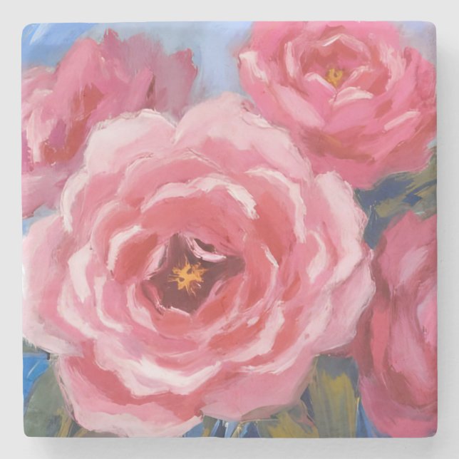 Dessous-de-verre En Pierre Fleurs roses (Devant)