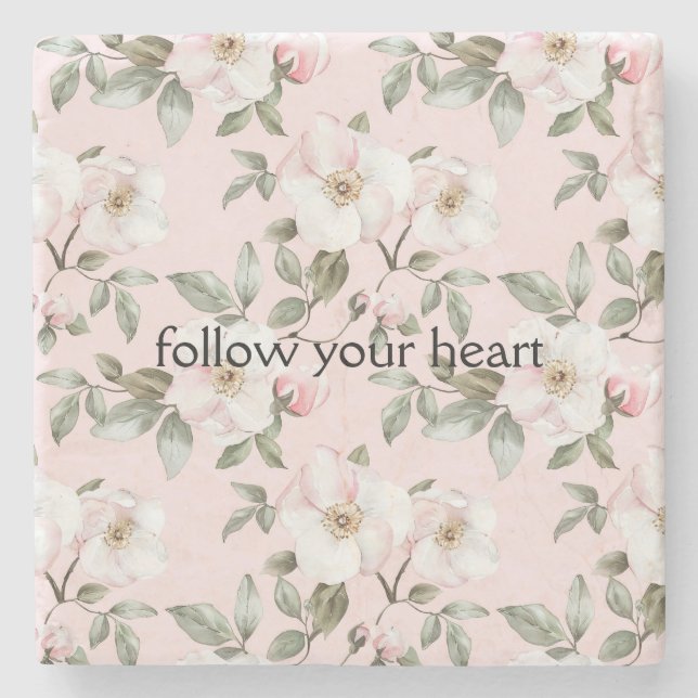 Dessous-de-verre En Pierre Fleurs roses blush blanches jolies   (Devant)