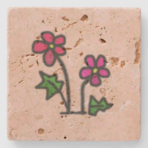 Dessous-de-verre En Pierre Fleurs roses douces dessinées